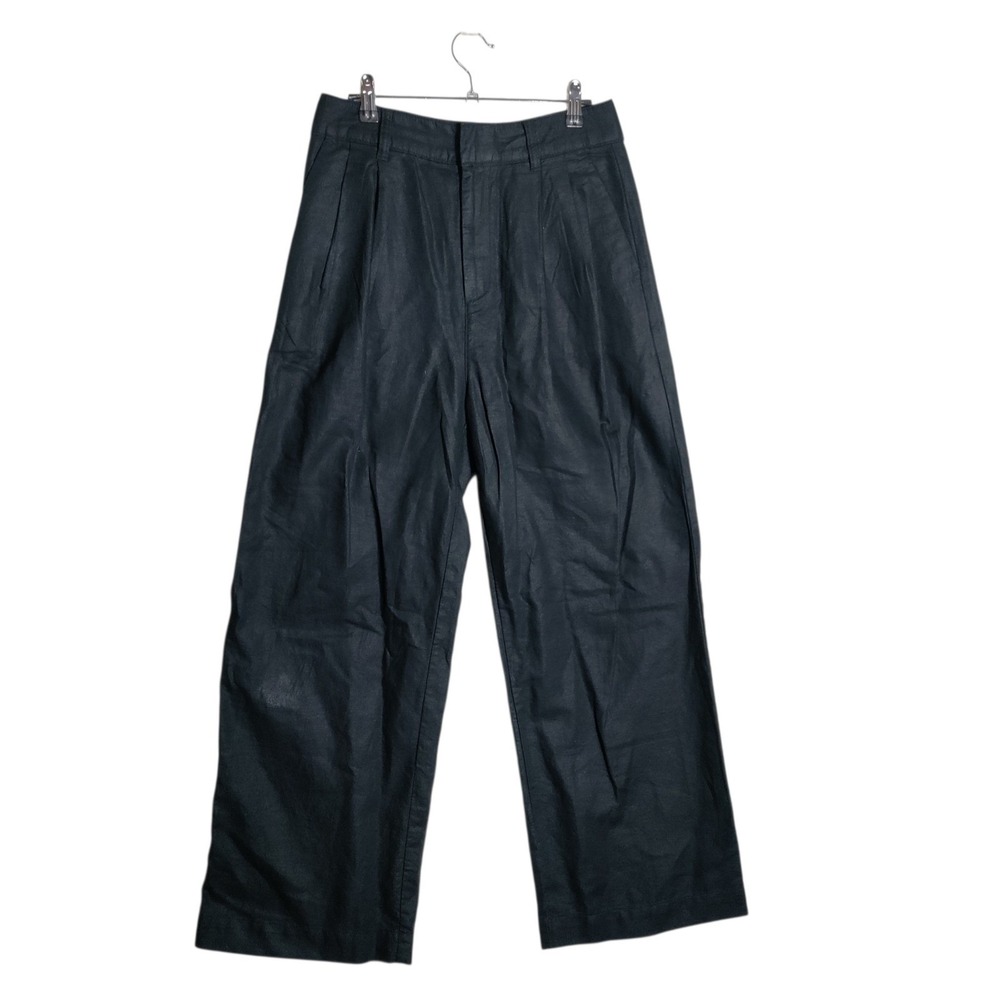 Gap Womens Black Pleated Linen Cotton Blend Wide Leg Pants Size 6 High Rise